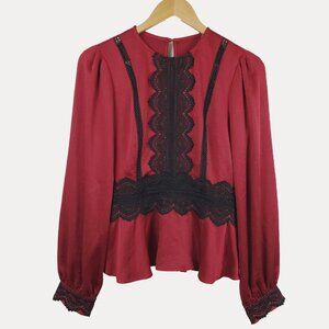 Adelyn Rae Lace Trim Long Sleeve Blouse